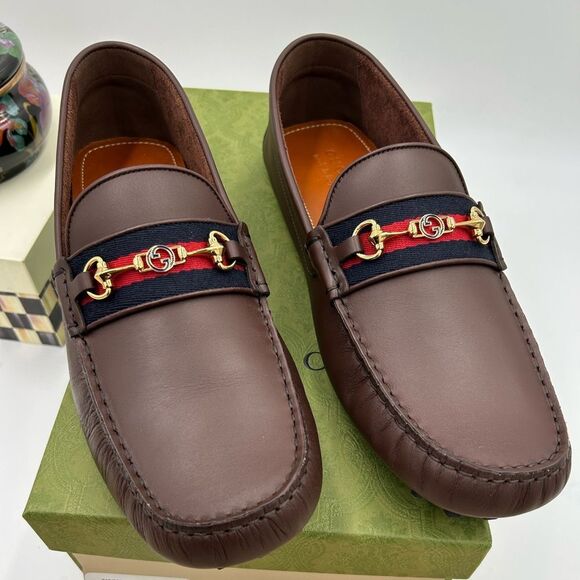 Men's Gucci, Ayrton GG web driver loafers size 12 made in Italy - Picture 1 of 10